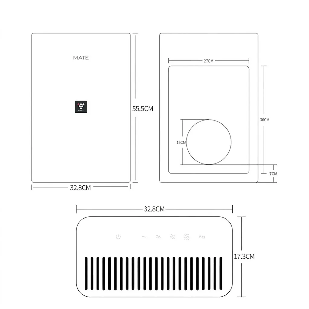 kích thước máy cấp khí tươi Mate A1 nhỏ gọn
