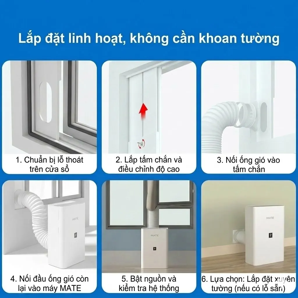 lắp đặt máy cấp khí tươi không cần khoan tường