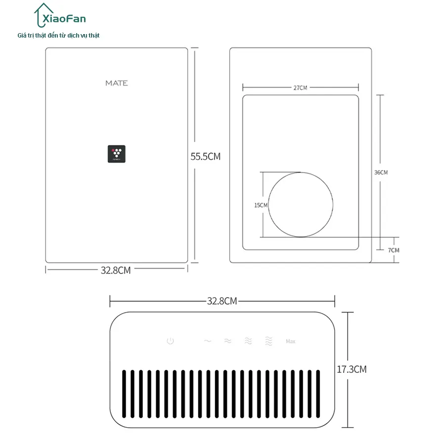 Thông số kỹ thuật và kích thước máy cấp khí tươi MATE A1