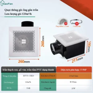 Quạt thông gió Nedfon BPT10-13H20 lưu lượng gió 120m3/h kích thước lắp đặt 211mm