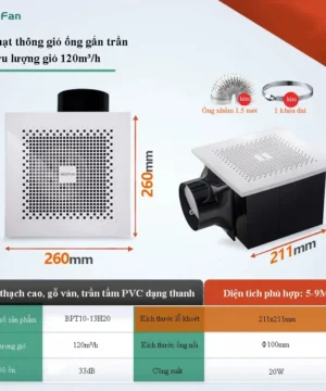 Quạt thông gió Nedfon BPT10-13H20 lưu lượng gió 120m3/h kích thước lắp đặt 211mm