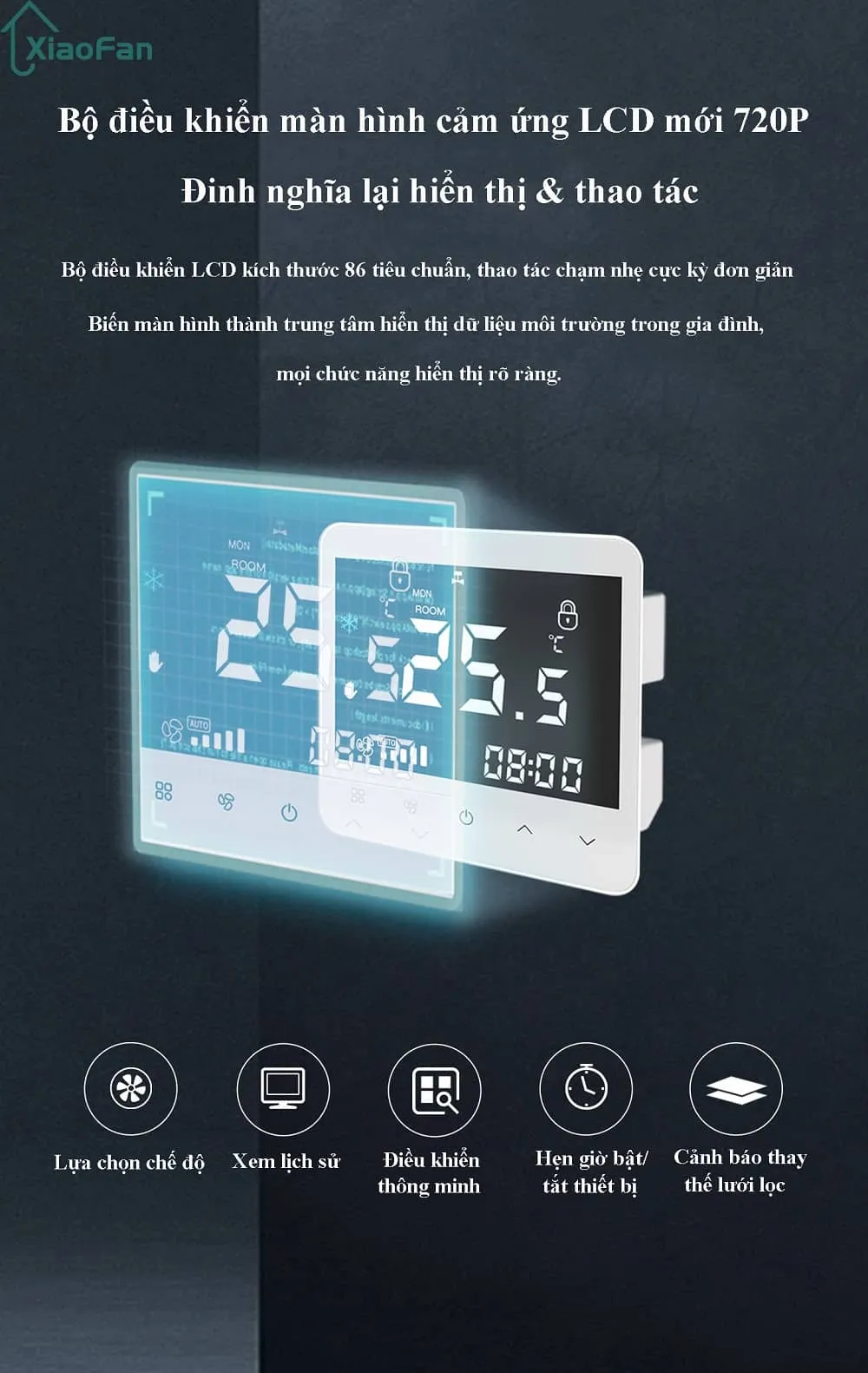 Bộ điều khiển màn hình cảm ứng LCD 720P của máy cấp khí tươi CS-XFCS-50T
