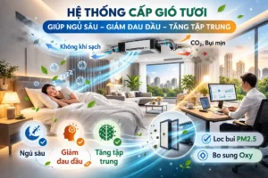 Hệ thống cấp gió tươi trong phòng ngủ và văn phòng giúp lọc bụi PM2.5, giảm CO2, bổ sung oxy, hỗ trợ ngủ sâu và tăng tập trung