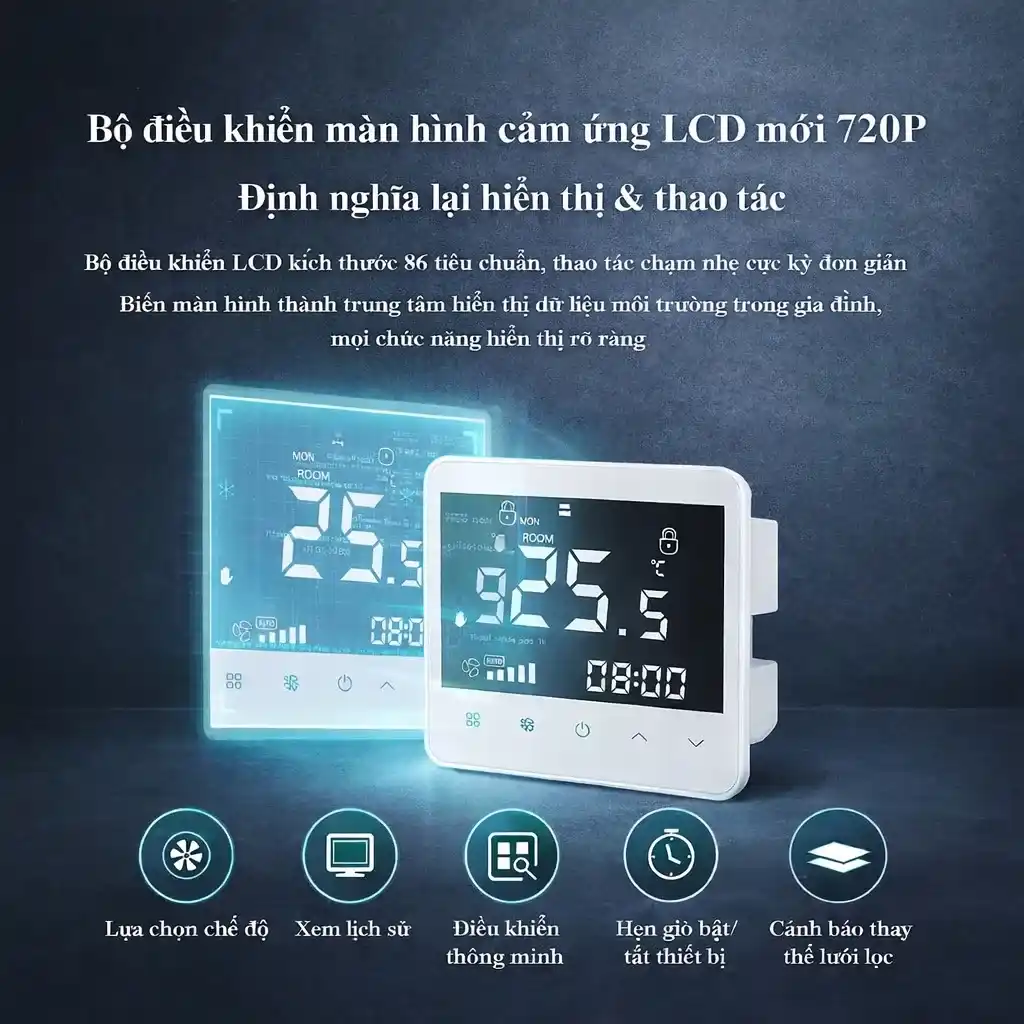 Bộ điều khiển màn hình cảm ứng LCD 720P của máy cấp khí tươi thu hồi nhiệt và hút ẩm CS-XFCS